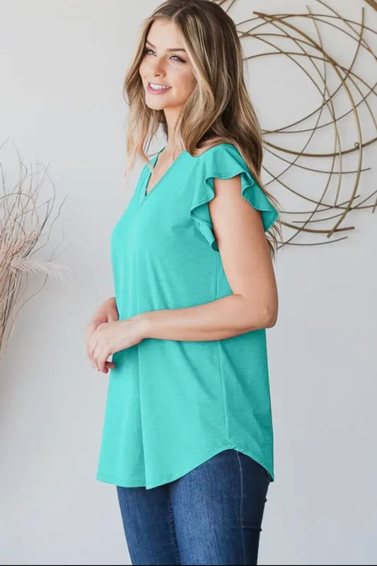 Teal Ruffle Top